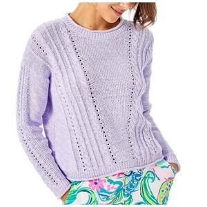 Lilly Pulitzer Maxcy Sweater Light Lilac Verbena Cable Knit Size XS